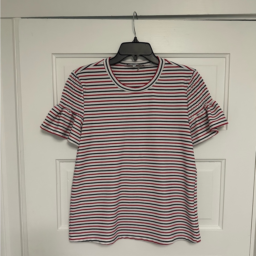English Factory Red and Navy Striped Flutter Sleeve Top